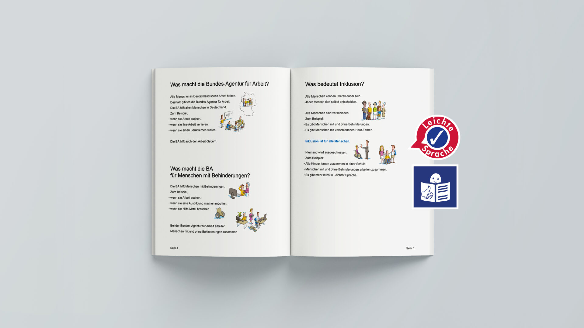 Bundesagentur für Arbeit Abbildung Innenseite der Broschüre "Aktionsplan Inklusion in Leichter Sprache"